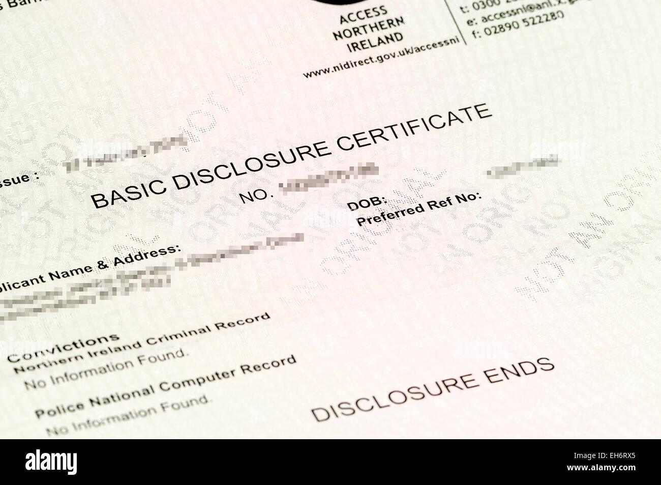 copy of a Basic Disclosure Certificate